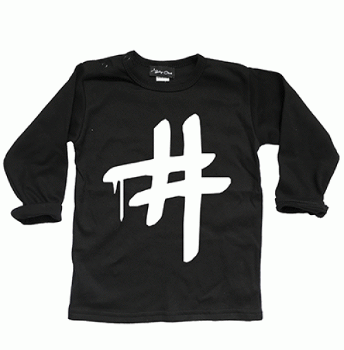 Shirt met hashtag in zwart 